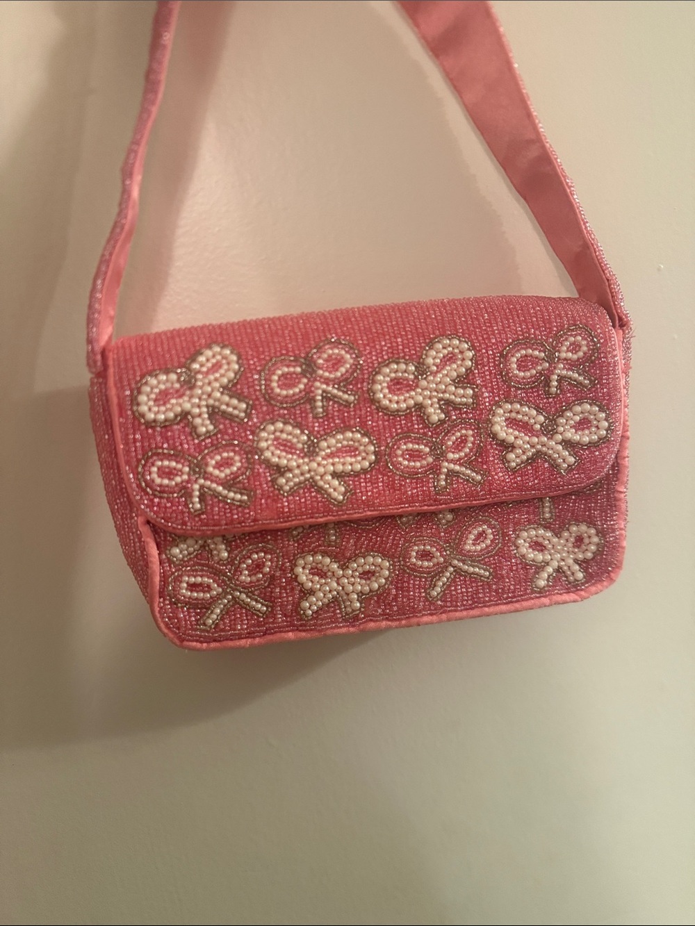 Pink Beaded Bow Crossbody Bag
